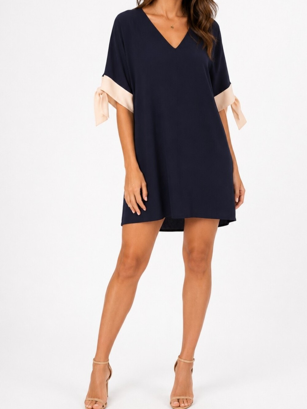 Zara blue and peachy pink bow sleeve front pockets fits small medium dress